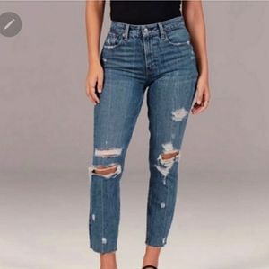Abercrombie & Fitch The Mom High Rise Jeans distressed raw hem size 25 R